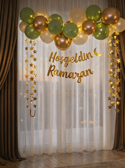Hoş Geldin Ramazan Gold Yazı Ledli Zincirli Balon Seti