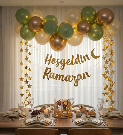 Hoş Geldin Ramazan Gold Yazı Ledli Zincirli Balon Seti